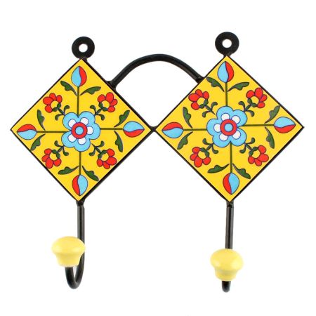 Yellow Ceramic Tiny Flower Tile Wall Hook 